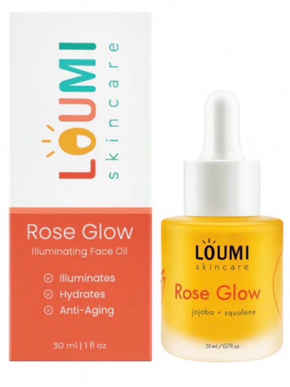 LOUMI‎ Skincare Rose Glow Illuminating Face Oil 30ml 1oz Vegan Cruelty Free NIB